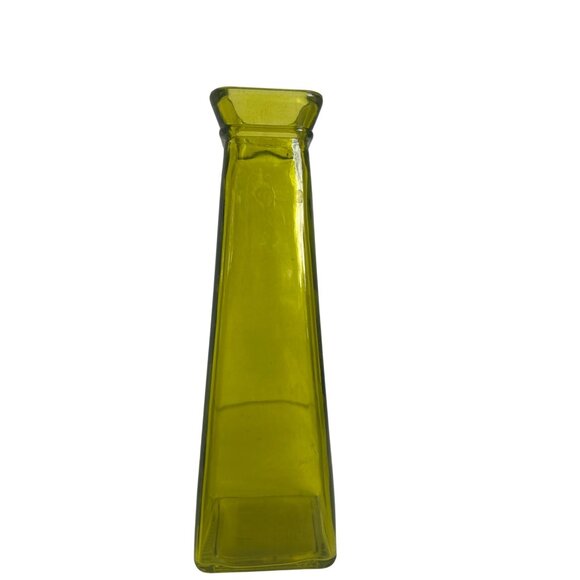 Mid Century Modern MCM 8" Vase Avocado Green Glass Tapered Decorative Bud Flower - Picture 3 of 8